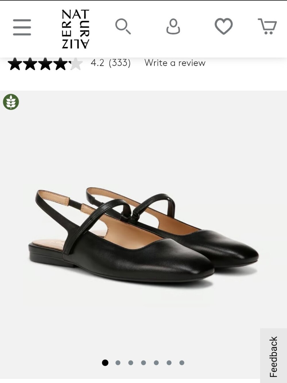 Naturalizer Connie Mary Jane Slingback Flat Black Leather 7 Square Toe NIB